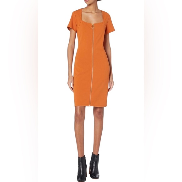 Nanette Leopore Orange Square Neck Zip Up Retro Mini Dress Size 10 - Picture 1 of 7